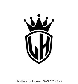 Simple Monogram Logo Shield Shaped and Crown Black Vector on White Background LH