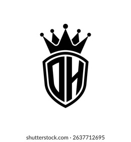 Simple Monogram Logo Shield Shaped and Crown Black Vector on White Background OH