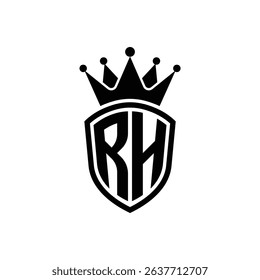Simple Monogram Logo Shield Shaped and Crown Black Vector on White Background RH