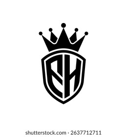 Simple Monogram Logo Shield Shaped and Crown Black Vector on White Background FH