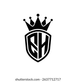 Simple Monogram Logo Shield Shaped and Crown Black Vector on White Background EH
