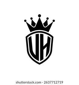 Simple Monogram Logo Shield Shaped and Crown Black Vector on White Background UH