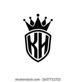 Simple Monogram Logo Shield Shaped and Crown Black Vector on White Background KH