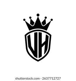 Simple Monogram Logo Shield Shaped and Crown Black Vector on White Background VH