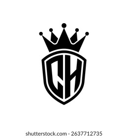 Simple Monogram Logo Shield Shaped and Crown Black Vector on White Background CH