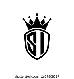 Simple Monogram Logo Shield Shaped and Crown Black Vector on White Background SI
