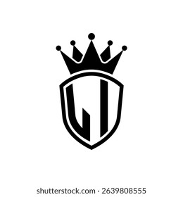 Simple Monogram Logo Shield Shaped and Crown Black Vector on White Background LI