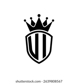 Simple Monogram Logo Shield Shaped and Crown Black Vector on White Background UI