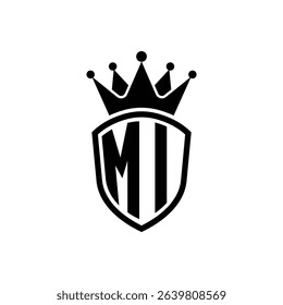 Simple Monogram Logo Shield Shaped and Crown Black Vector on White Background MI