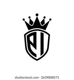 Simple Monogram Logo Shield Shaped and Crown Black Vector on White Background PI