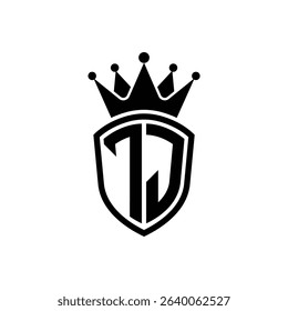 Simple Monogram Logo Shield Shaped and Crown Black Vector on White Background IJ