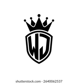 Simple Monogram Logo Shield Shaped and Crown Black Vector on White Background WJ