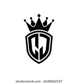Simple Monogram Logo Shield Shaped and Crown Black Vector on White Background CJ