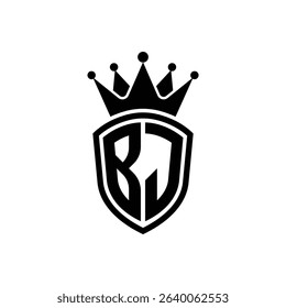 Simple Monogram Logo Shield Shaped and Crown Black Vector on White Background BJ