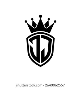 Simple Monogram Logo Shield Shaped and Crown Black Vector on White Background JJ