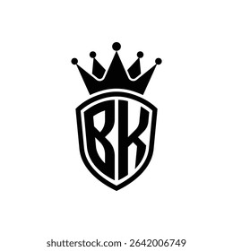 Simple Monogram Logo Shield Shaped and Crown Black Vector on White Background BK