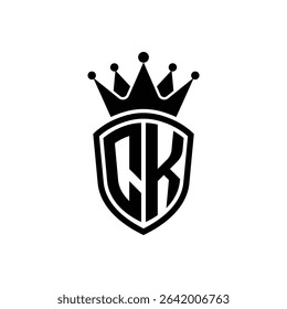 Simple Monogram Logo Shield Shaped and Crown Black Vector on White Background CK