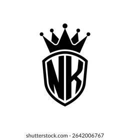Simple Monogram Logo Shield Shaped and Crown Black Vector on White Background NK