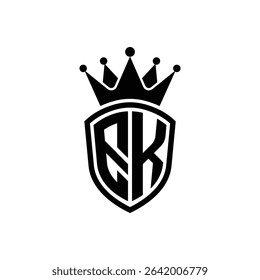 Simple Monogram Logo Shield Shaped and Crown Black Vector on White Background EK