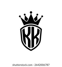 Simple Monogram Logo Shield Shaped and Crown Black Vector on White Background KK