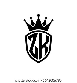 Simple Monogram Logo Shield Shaped and Crown Black Vector on White Background ZK