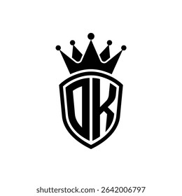 Simple Monogram Logo Shield Shaped and Crown Black Vector on White Background OK