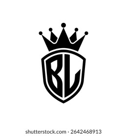 Simple Monogram Logo Shield Shaped and Crown Black Vector on White Background BL