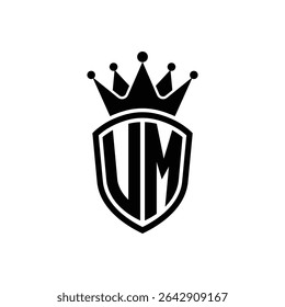Simple Monogram Logo Shield Shaped and Crown Black Vector on White Background UM