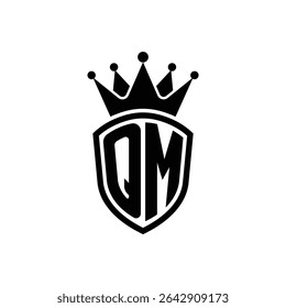Simple Monogram Logo Shield Shaped and Crown Black Vector on White Background QM