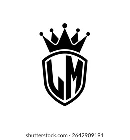 Simple Monogram Logo Shield Shaped and Crown Black Vector on White Background LM