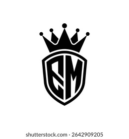 Simple Monogram Logo Shield Shaped and Crown Black Vector on White Background EM