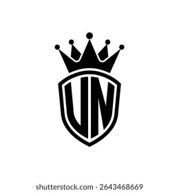 Simple Monogram Logo Shield Shaped and Crown Black Vector on White Background UN