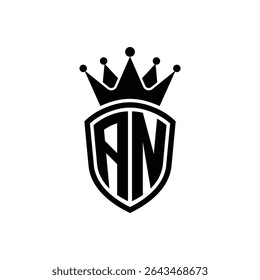 Simple Monogram Logo Shield Shaped and Crown Black Vector on White Background AN