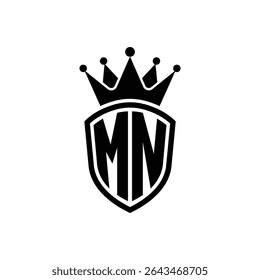 Simple Monogram Logo Shield Shaped and Crown Black Vector on White Background MN