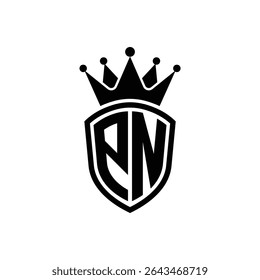 Simple Monogram Logo Shield Shaped and Crown Black Vector on White Background PN