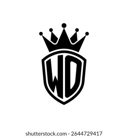 Simple Monogram Logo Shield Shaped and Crown Black Vector on White Background WO