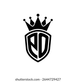 Simples Monograma Logo Escudo em forma e coroa Preto Vetor no fundo branco PO