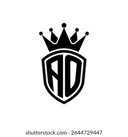 Simple Monogram Logo Shield Shaped and Crown Black Vector on White Background AO