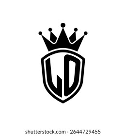 Simple Monogram Logo Shield Shaped and Crown Black Vector on White Background LO