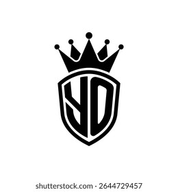Simples Monograma Logo Escudo em forma e coroa Preto Vetor no fundo branco YO