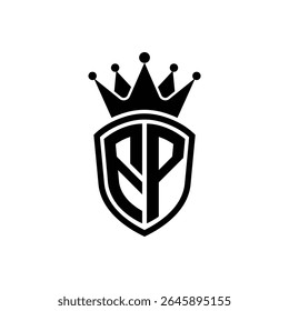 Simple Monogram Logo Shield Shaped and Crown Black Vector on White Background FP