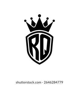 Simple Monogram Logo Shield Shaped and Crown Black Vector on White Background RQ