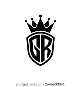 Simple Monogram Logo Shield Shaped and Crown Black Vector on White Background GR
