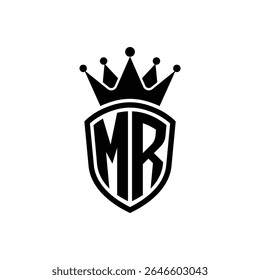 Simple Monogram Logo Shield Shaped and Crown Black Vector on White Background MR