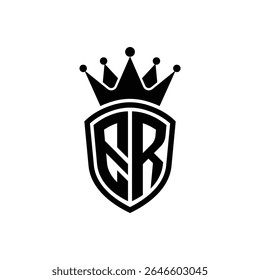 Simples Monograma Logo Shield Shaped e Crown Black Vetor no fundo branco ER