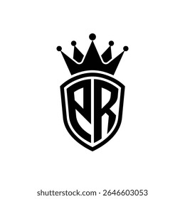 Simple Monogram Logo Shield Shaped and Crown Black Vector on White Background PR