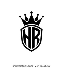 Simple Monogram Logo Shield Shaped and Crown Black Vector on White Background HR