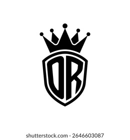 Simple Monogram Logo Shield Shaped and Crown Black Vector on White Background OR