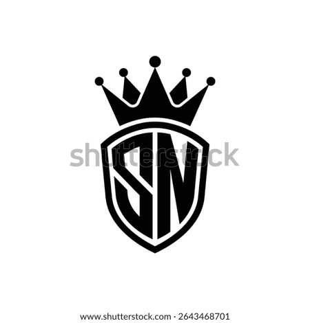 Simple Monogram Logo Shield Shaped and Crown Black Vector on White Background SN