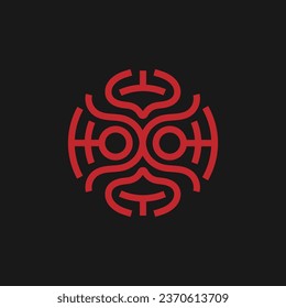 simple monoline african mask, abstract simple ethnic mask line art symbol design vector